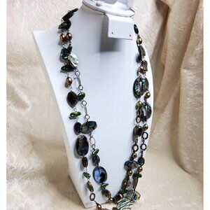 vintage silver tone day dream paua abalone shell multicolor necklace